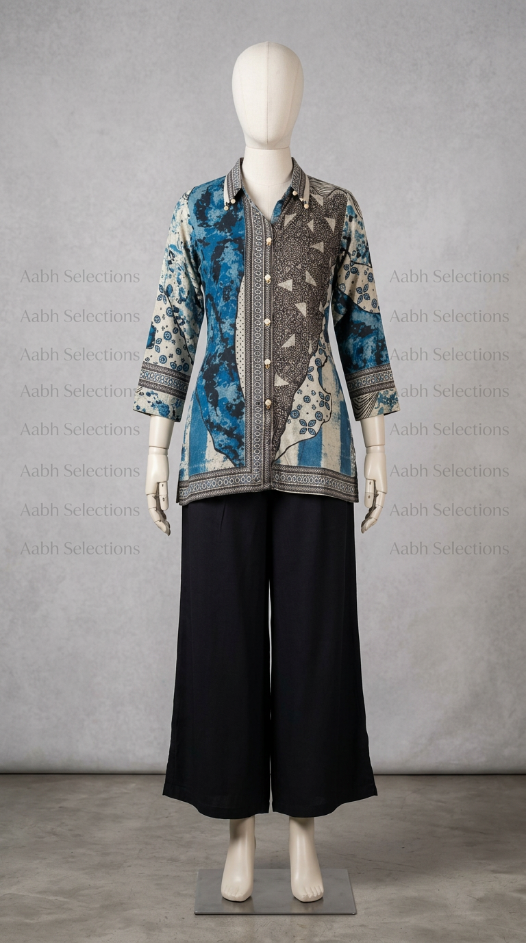 Pure Crepe Digital Printed Coordinate Set With Flaired Pants view 2
