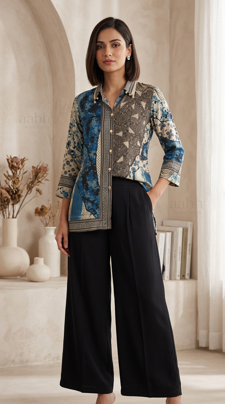 Pure Crepe Digital Printed Coordinate Set With Flaired Pants view 3