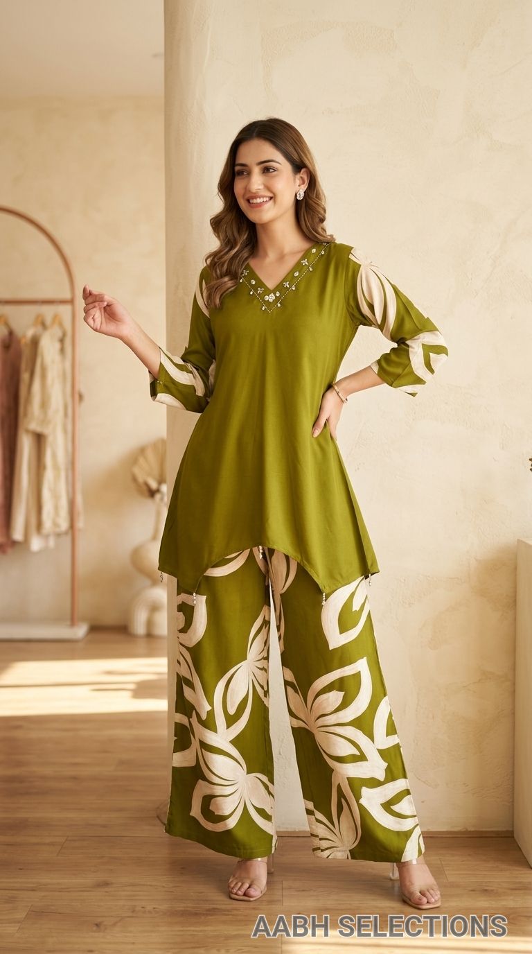 Green Cord Set In Gajji Cotton Fabric view 3