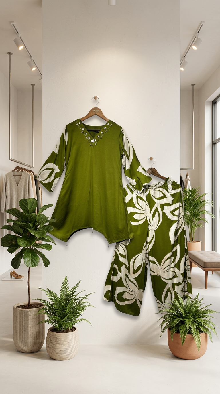 Green Cord Set In Gajji Cotton Fabric view 2