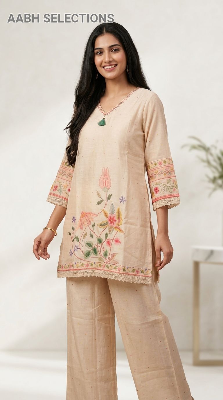 Pure Mul Cotton Coord Set In Ivory Color With Printed Motifs.