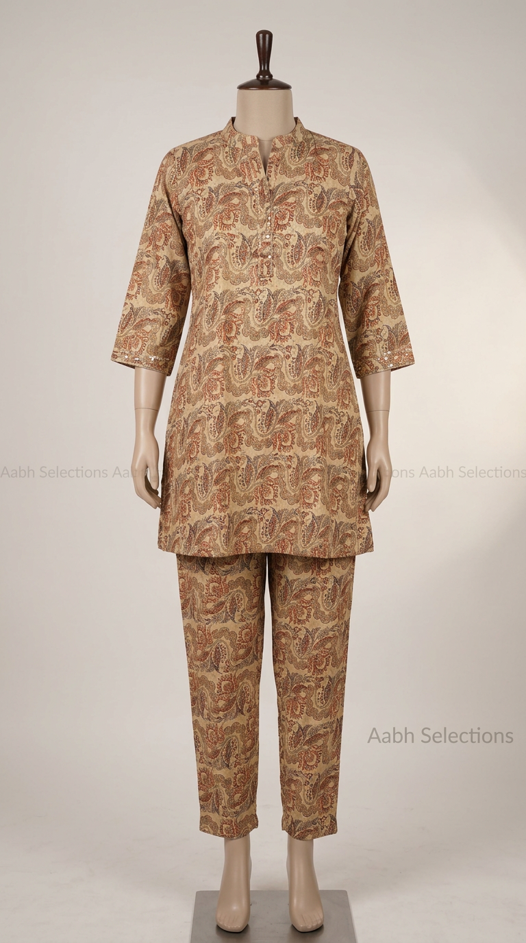 Corton Linen Coord Set With Paisely Digital Printed Allover view 2
