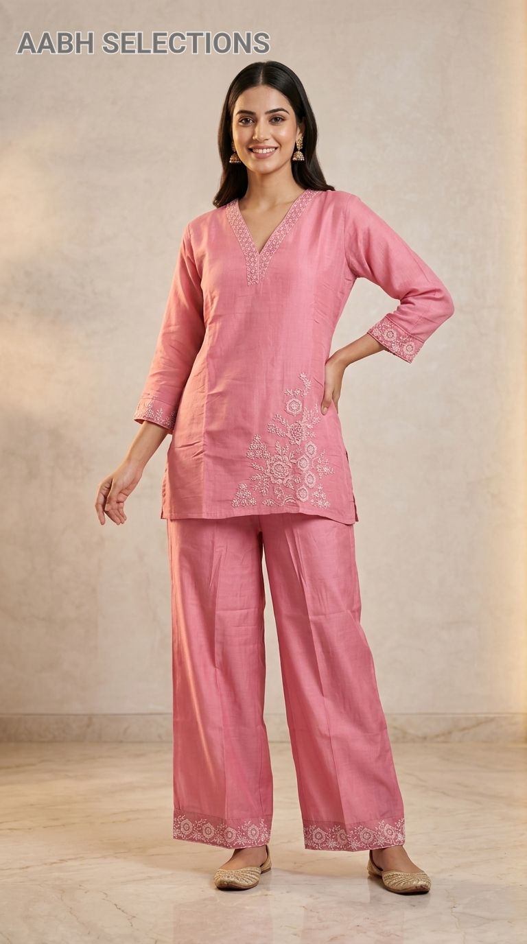 Pure Mul Cotton Very Soft Coord Set With Pearl Embroidery view 3