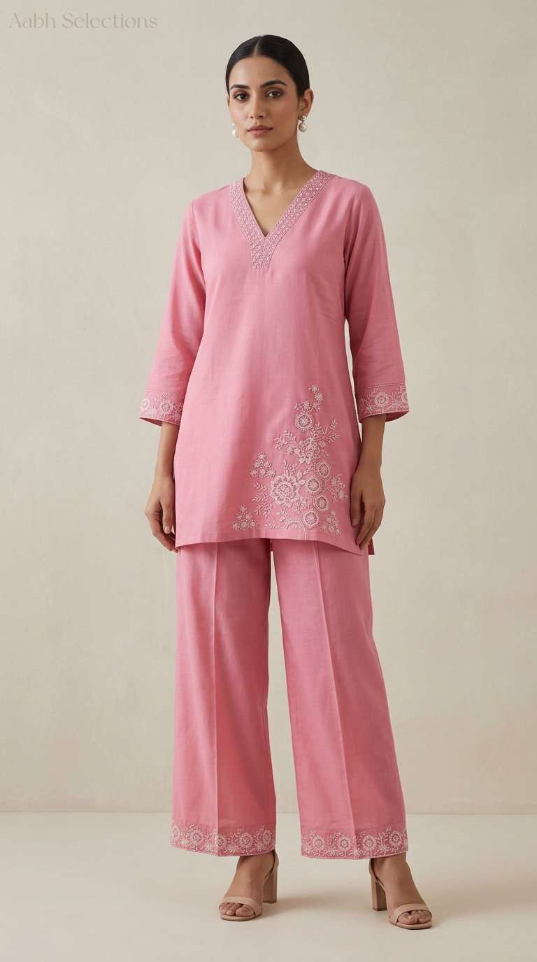 Pure Mul Cotton Very Soft Coord Set With Pearl Embroidery view 2