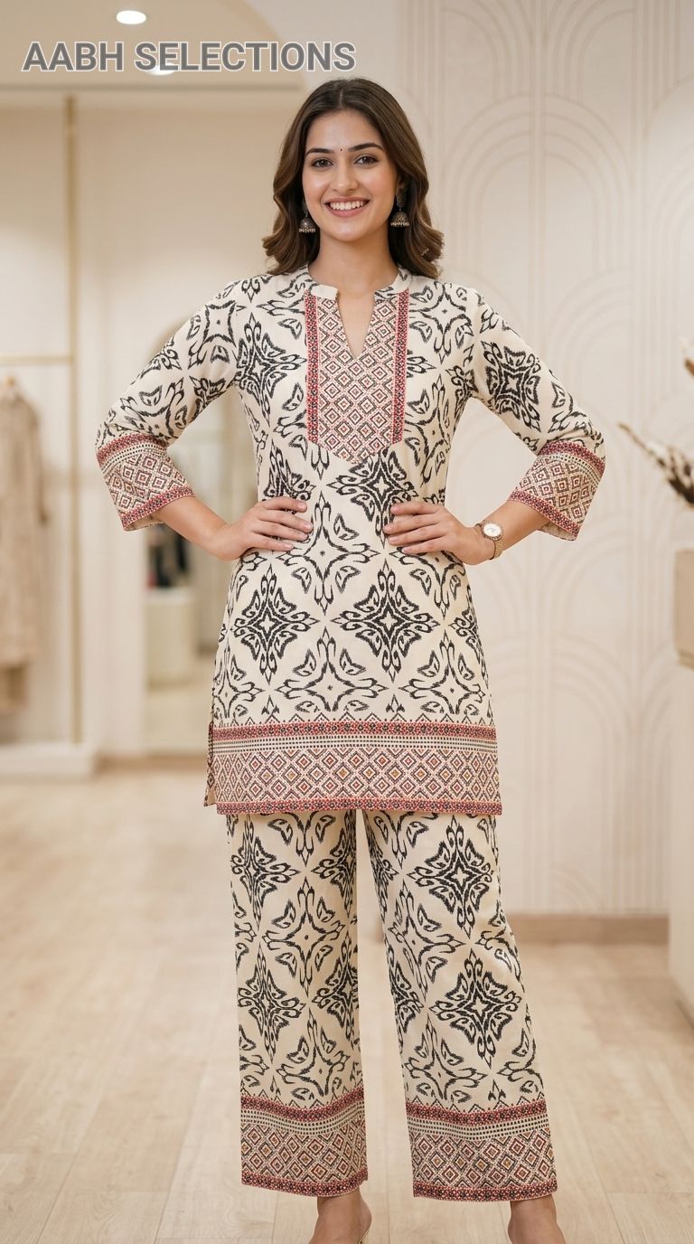 Black&White Printed Fine Rayon Cord Set