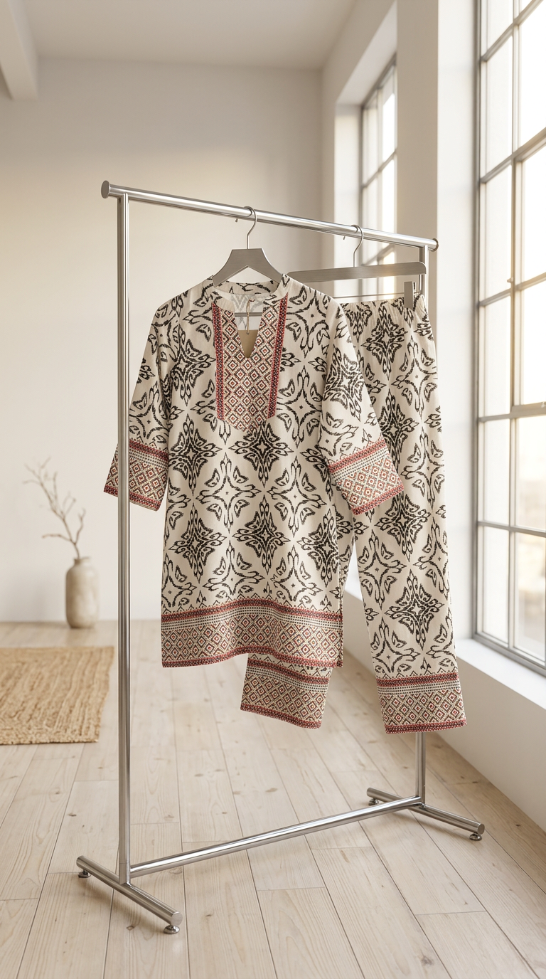 Black&White Printed Fine Rayon Cord Set view 4