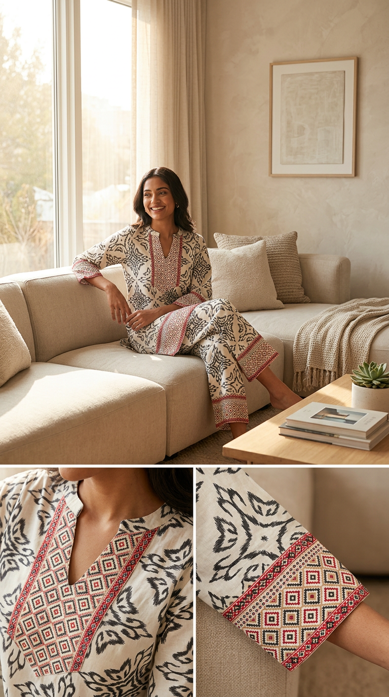 Black&White Printed Fine Rayon Cord Set view 3