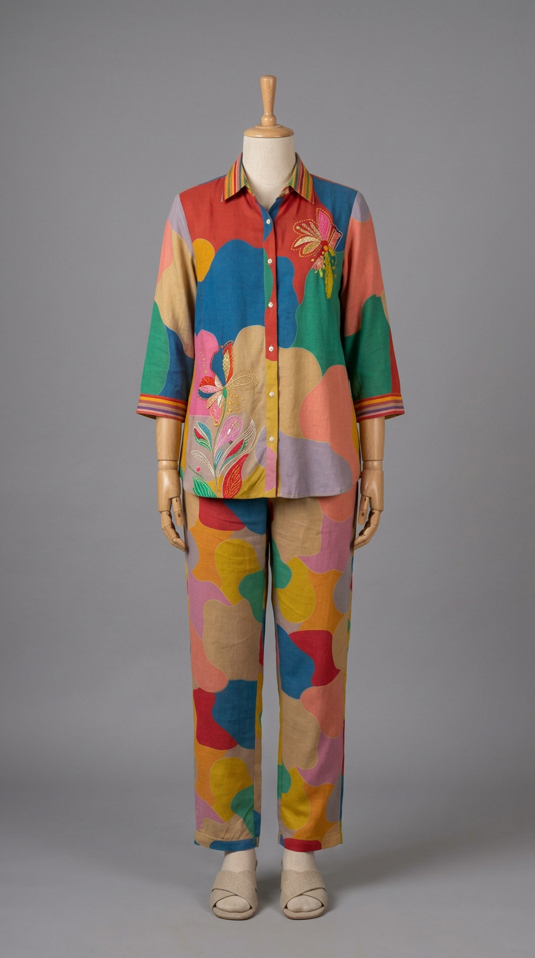 Colorful Cord Set In Pure Crepe Fabric view 2