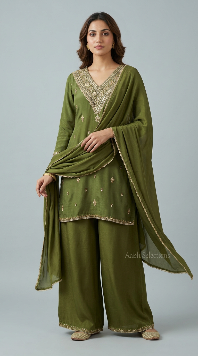 Pure Chinon Sharara Suit With Heavy Neckline view 3