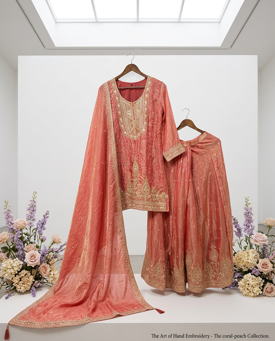 Pure Shimmer Fabric Sharara Suit With Embroidered Neck And Garara view 3