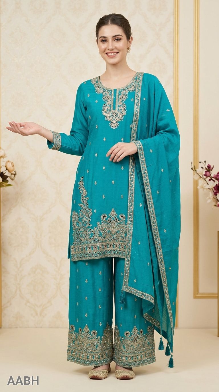 Pure Chinon Suit With Cutwork Detailing On Shirt And Divider view 3