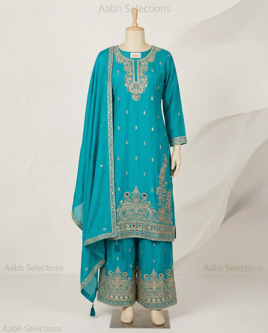 Pure Chinon Suit With Cutwork Detailing On Shirt And Divider view 2
