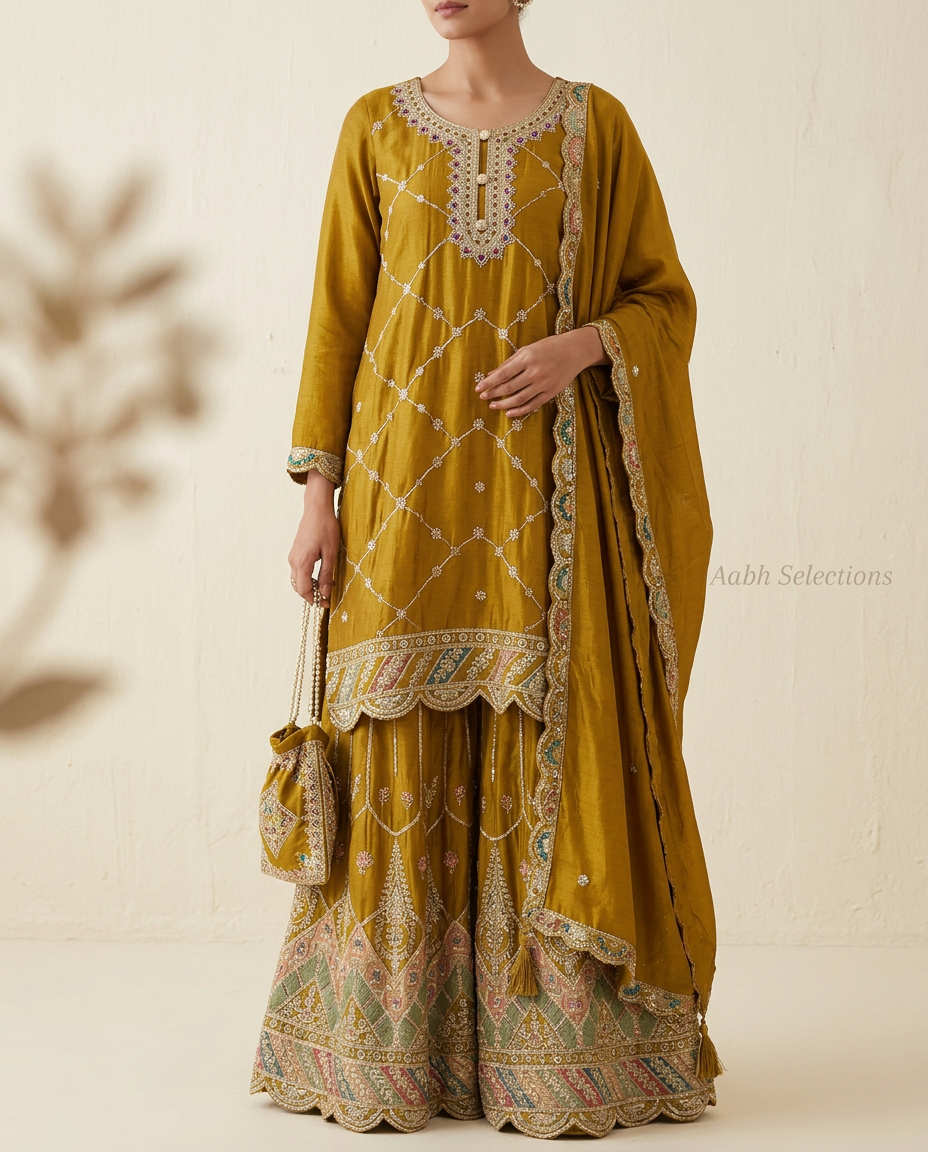 Pure Chinon Heavy Embroidered Suit With Heavy Garara view 2
