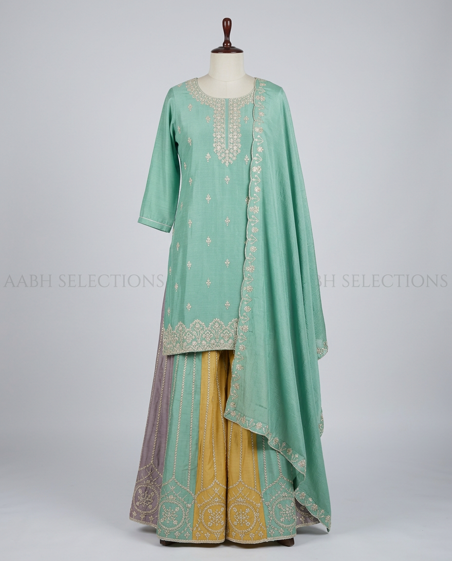 Pure Chinon Sharara Suit With Contrast Panel Sharara view 2