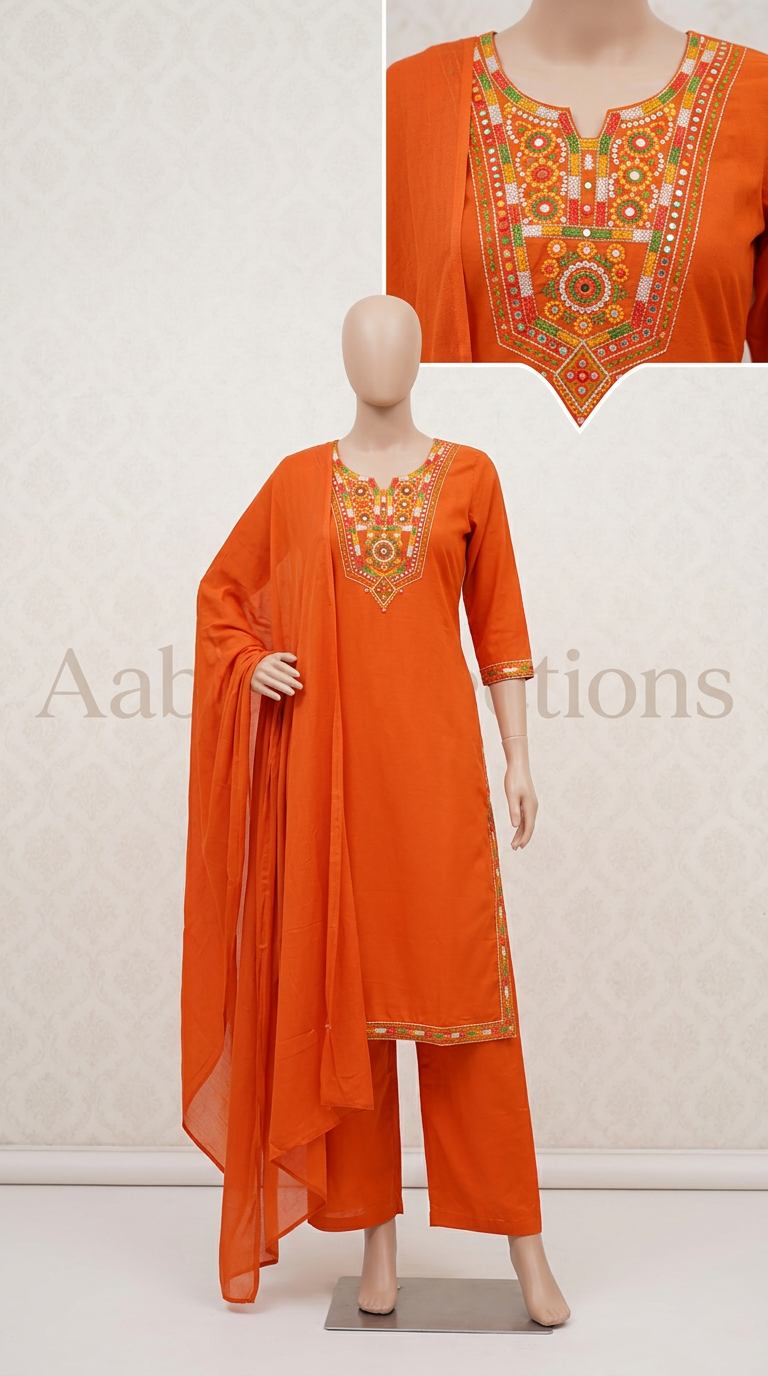 Pure Cotton Straight Suit, Beautiful Thread Embroidery On The Chak view 2