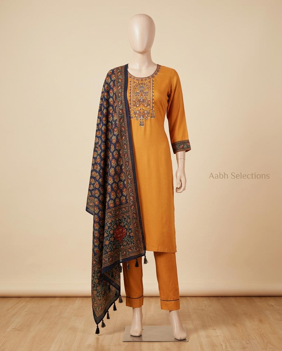 Pure Rayon Suit With Embroidery And Contrast Printed Dupatta view 3