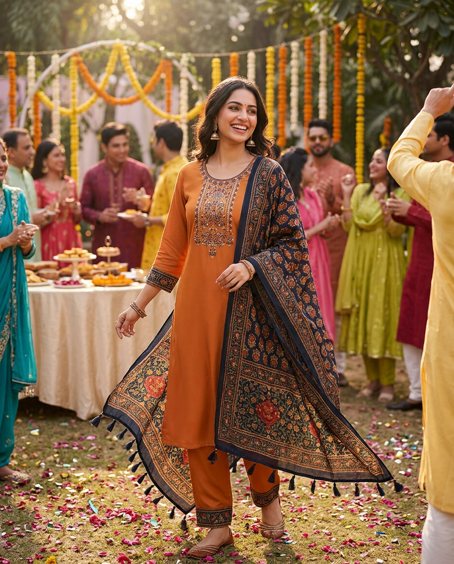 Pure Rayon Suit With Embroidery And Contrast Printed Dupatta view 2