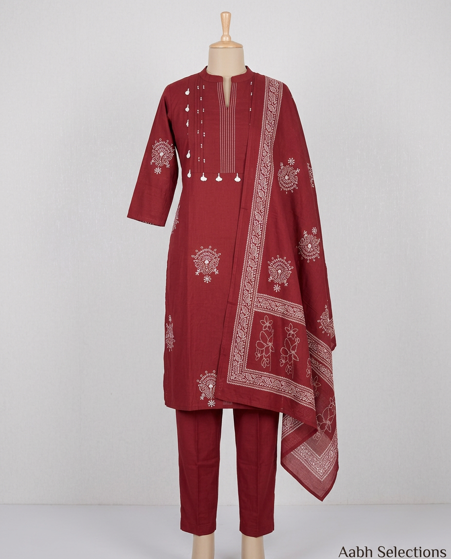 Pure Cotton Straight Suit With Yoke Pin Tucks view 2
