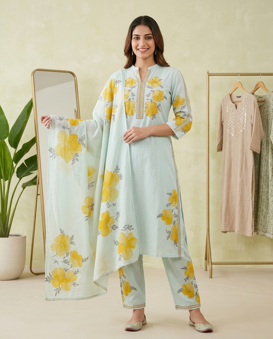 Pure Cotton Suit With Beautiful Floral Motifs All Over