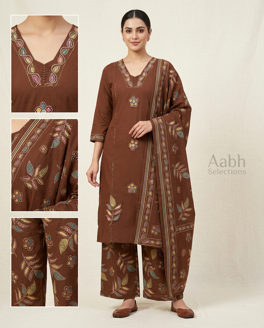 Pure Cotton Suit With Appliqué Embroidery view 3