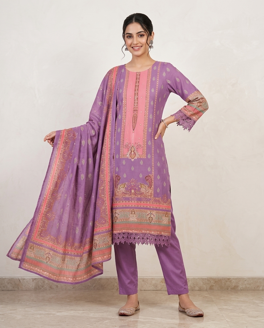 Purple Cotton Kurta Set