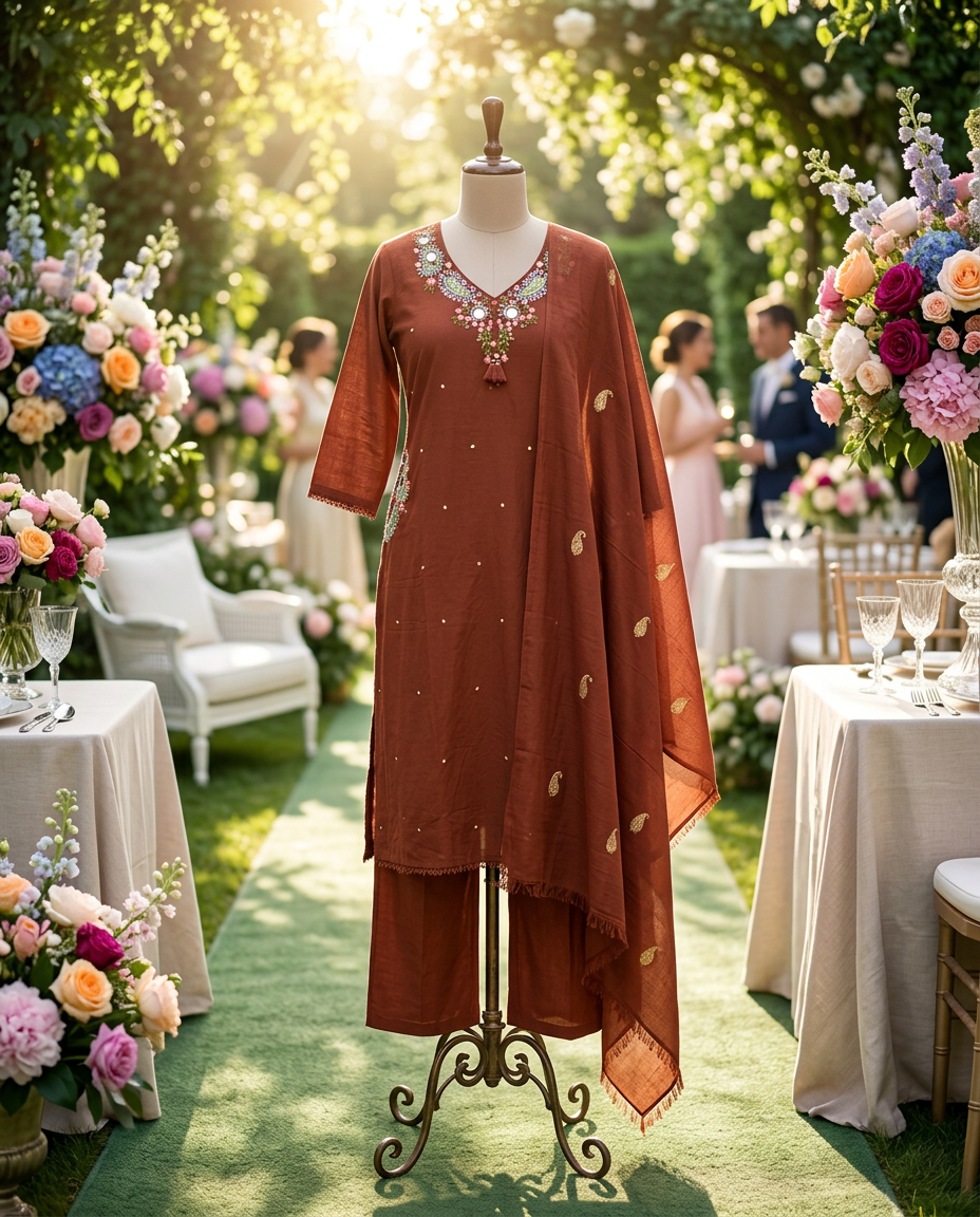 Pure Cotton Straight Suit With Embroidery At The Pockets And Neckline view 2