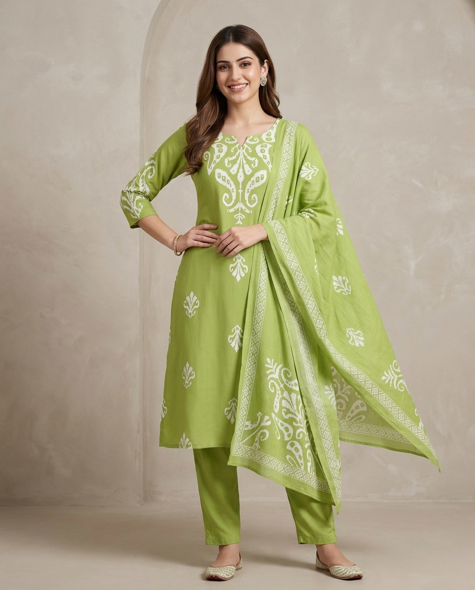 Heavy Rayon Overall Batik Printed Straight Suit view 3