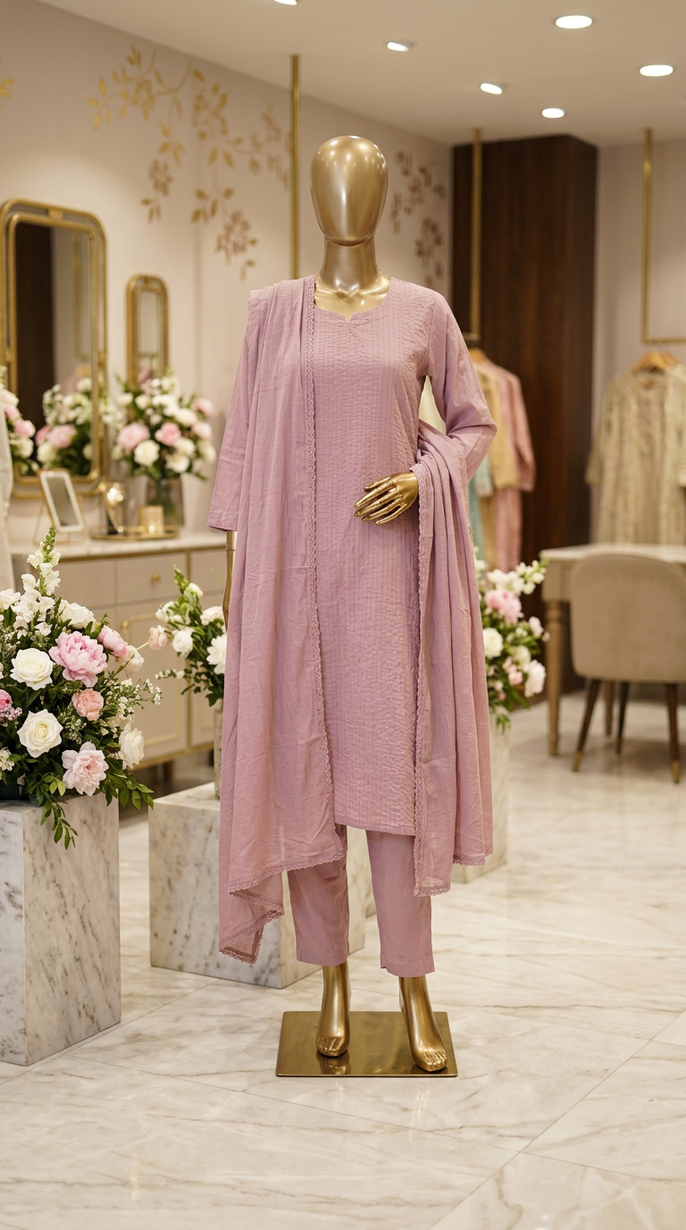 Pure Cotton Suit With Pin Tucks All over view 2