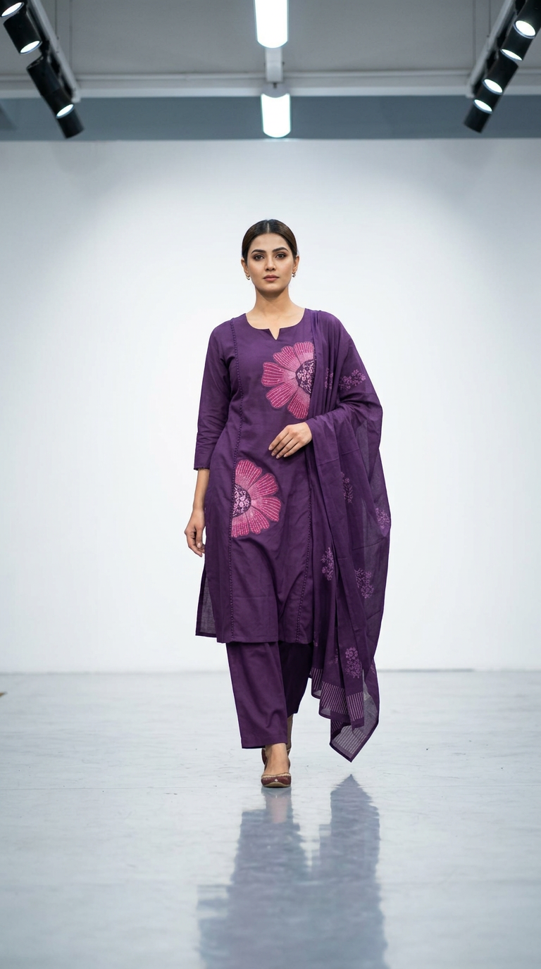 Pure Cotton Suit With Appliqué Work Of Flowers view 2