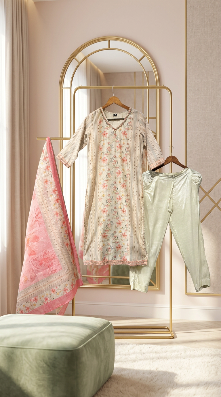 Pure Muslin Straight Suit With Very Sophisticated Print And Neckline Detailing view 3