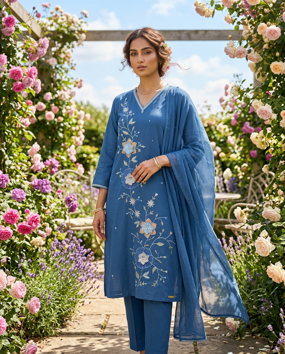 Pure Cotton Suit With Flower Applique Suit view 3