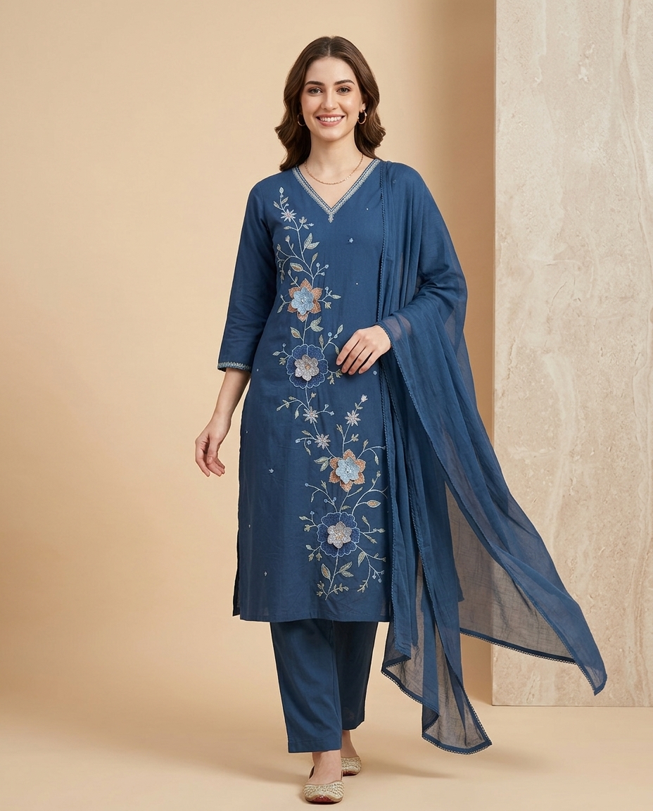Pure Cotton Suit With Flower Applique Suit view 4