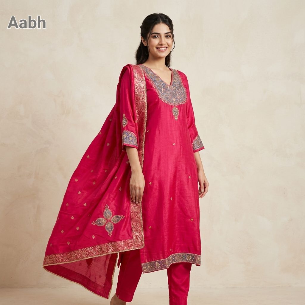 Red Embroidered Kurta Set
