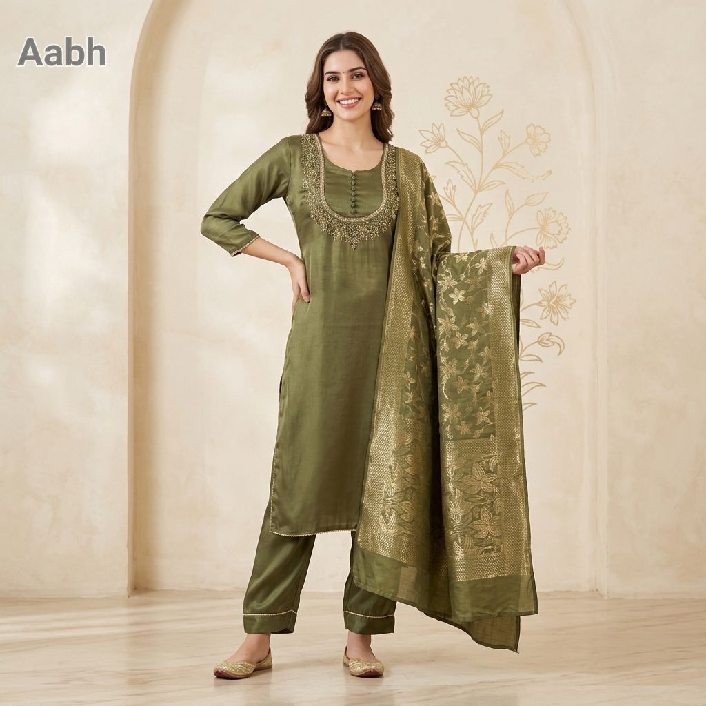 Green Cotton Anarkali Suit
