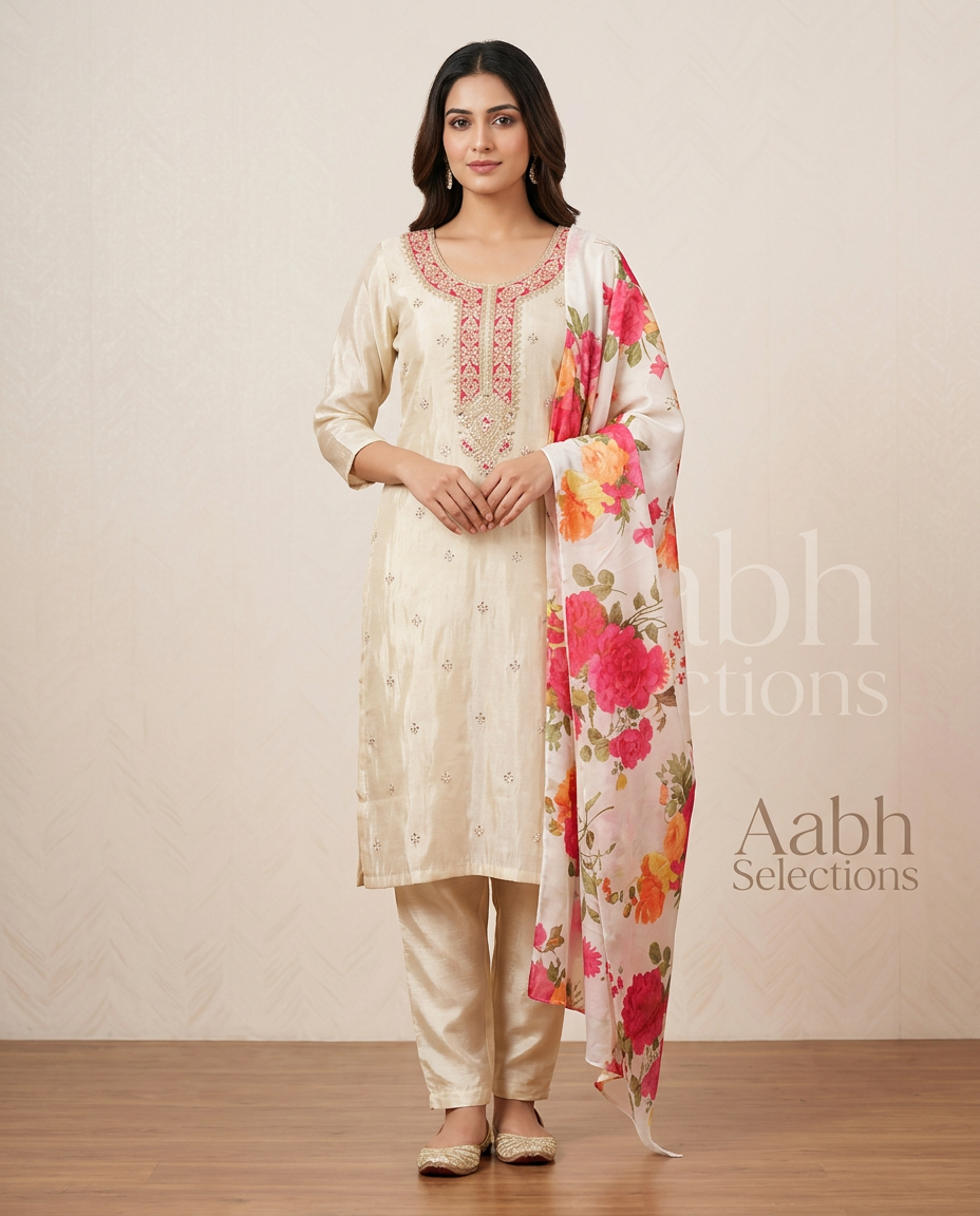 Embellished Cream A-Line Suit view 2