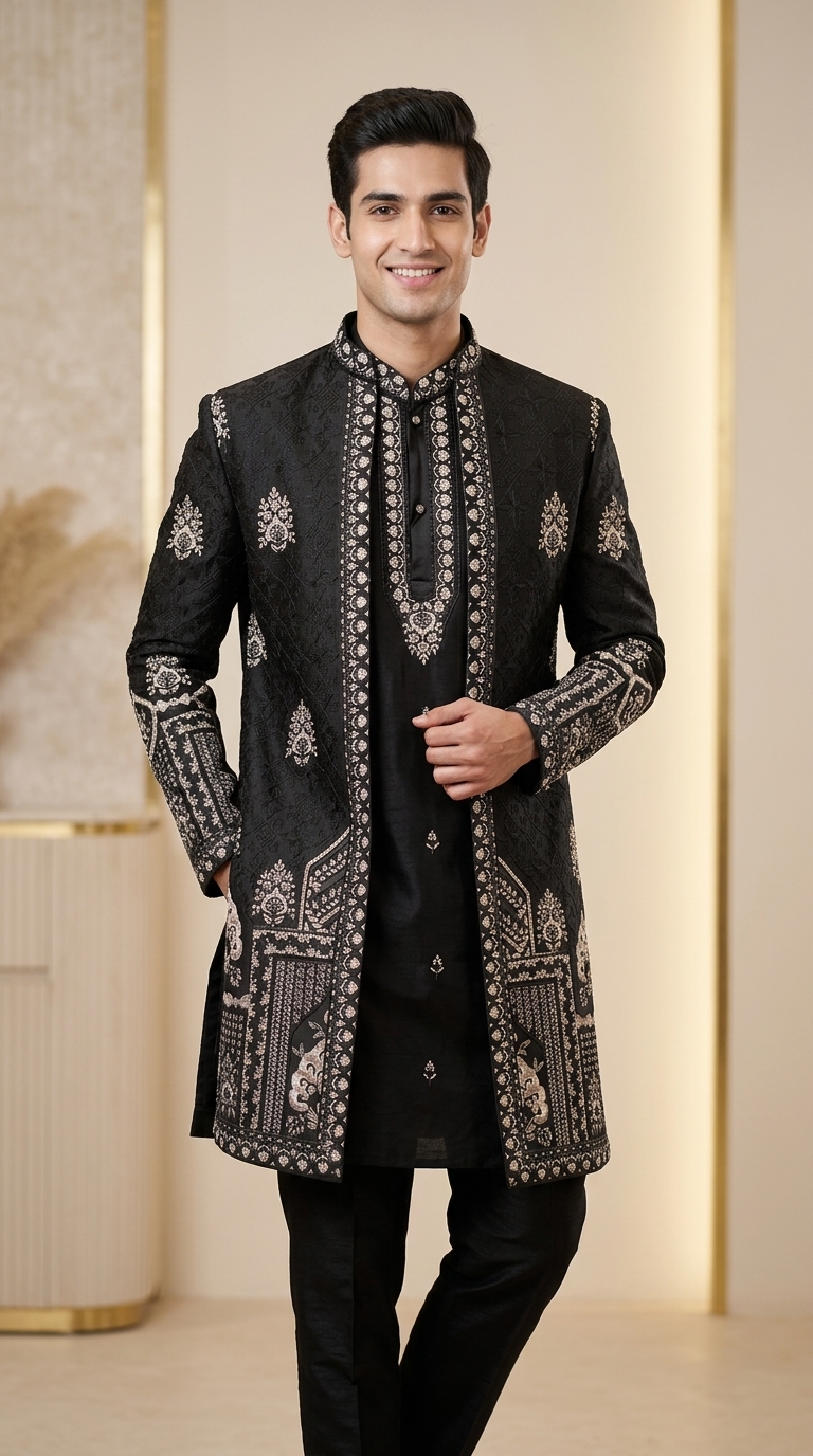 Black Embroidered Sherwani