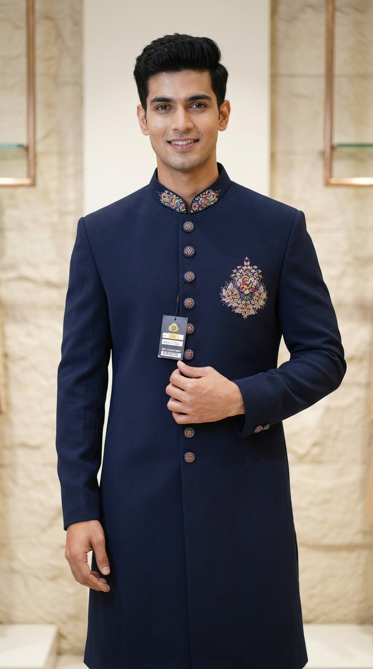 Navy Blue Embellished Jodhpuri Suit