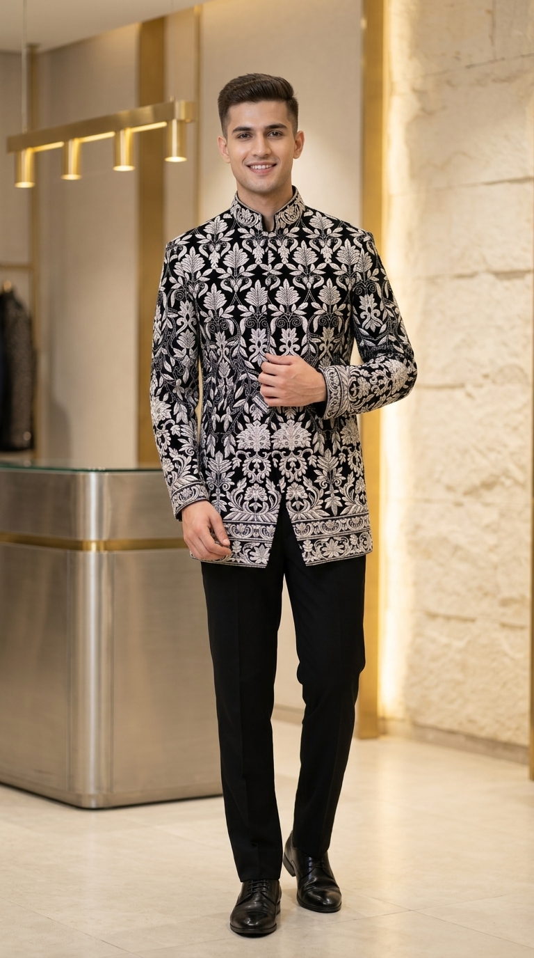 Embroidered Black Sherwani
