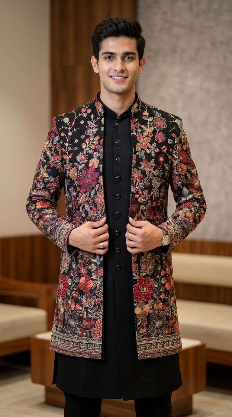 Embroidered Black Sherwani