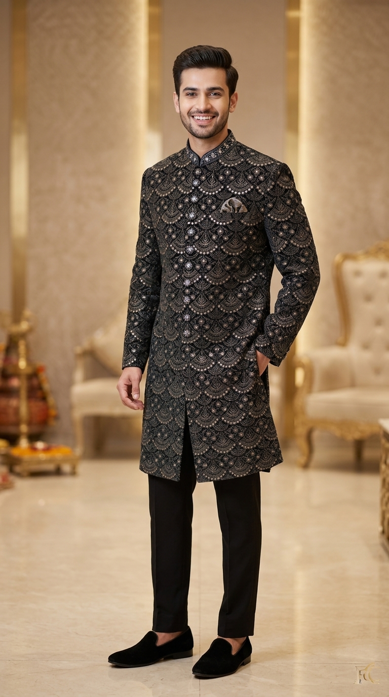 Embellished Black Jodhpuri Suit