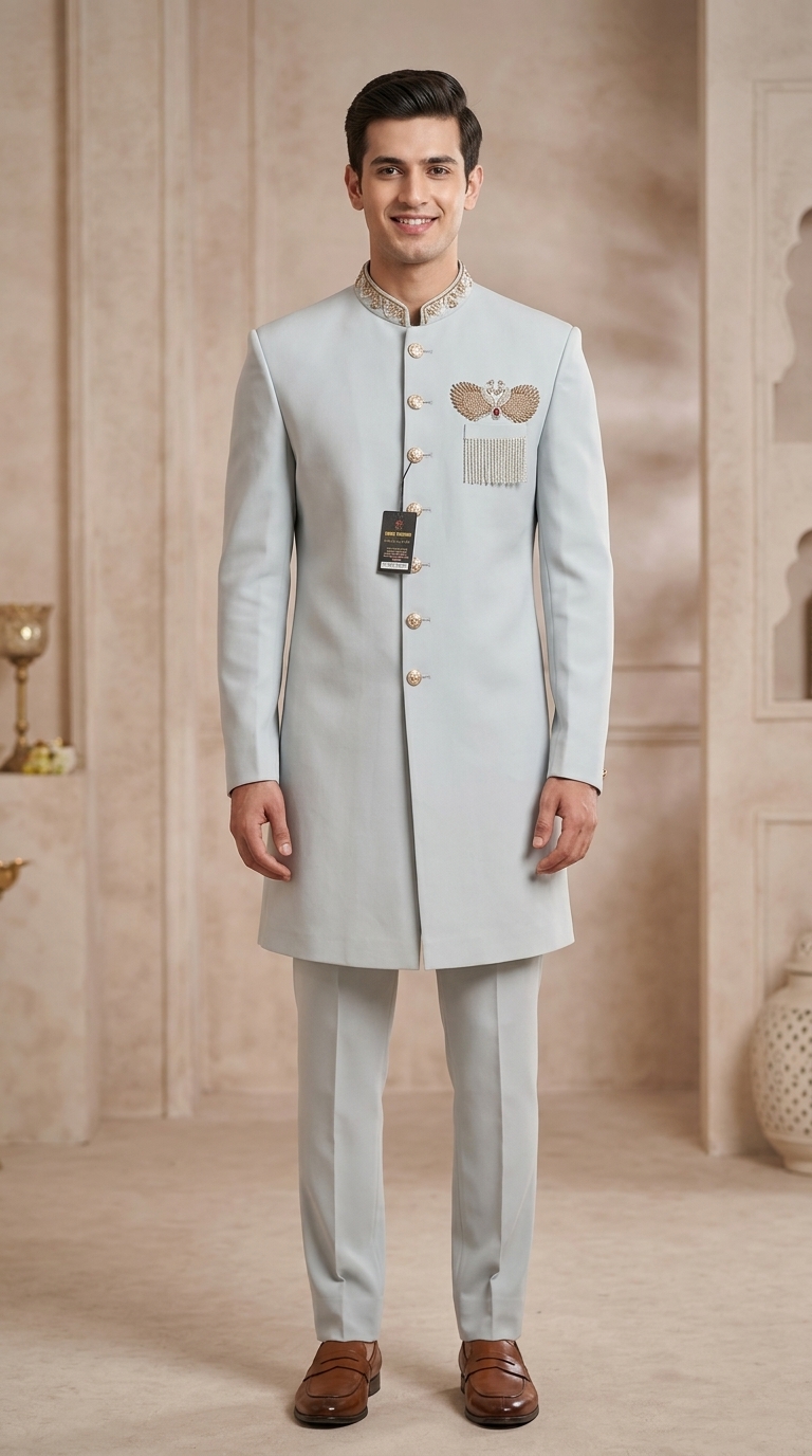 Embellished Grey Jodhpuri Suit