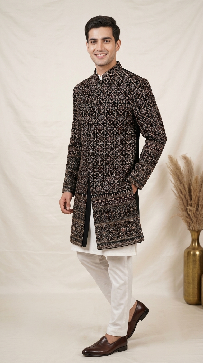 Embroidered Black Sherwani