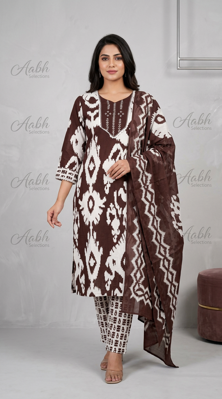Ikat Print Straight Suit In Heavy rayon Fabric
