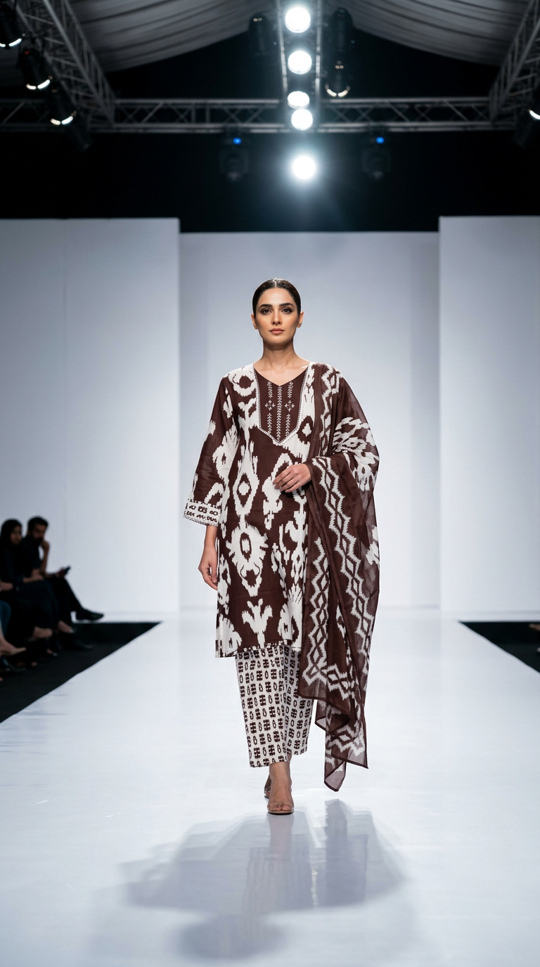 Ikat Print Straight Suit In Heavy rayon Fabric view 2