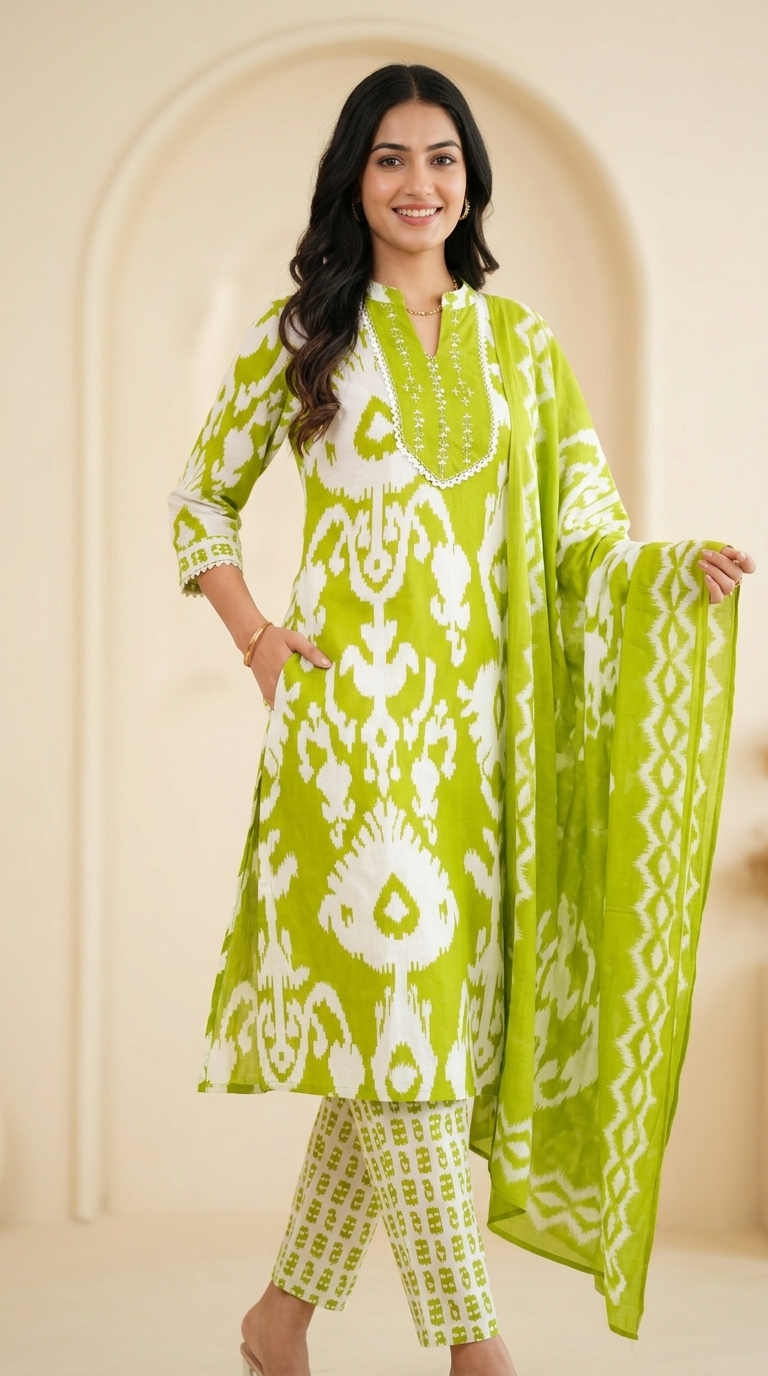 Ikat Print Straight Suit In Pure Rayon view 2
