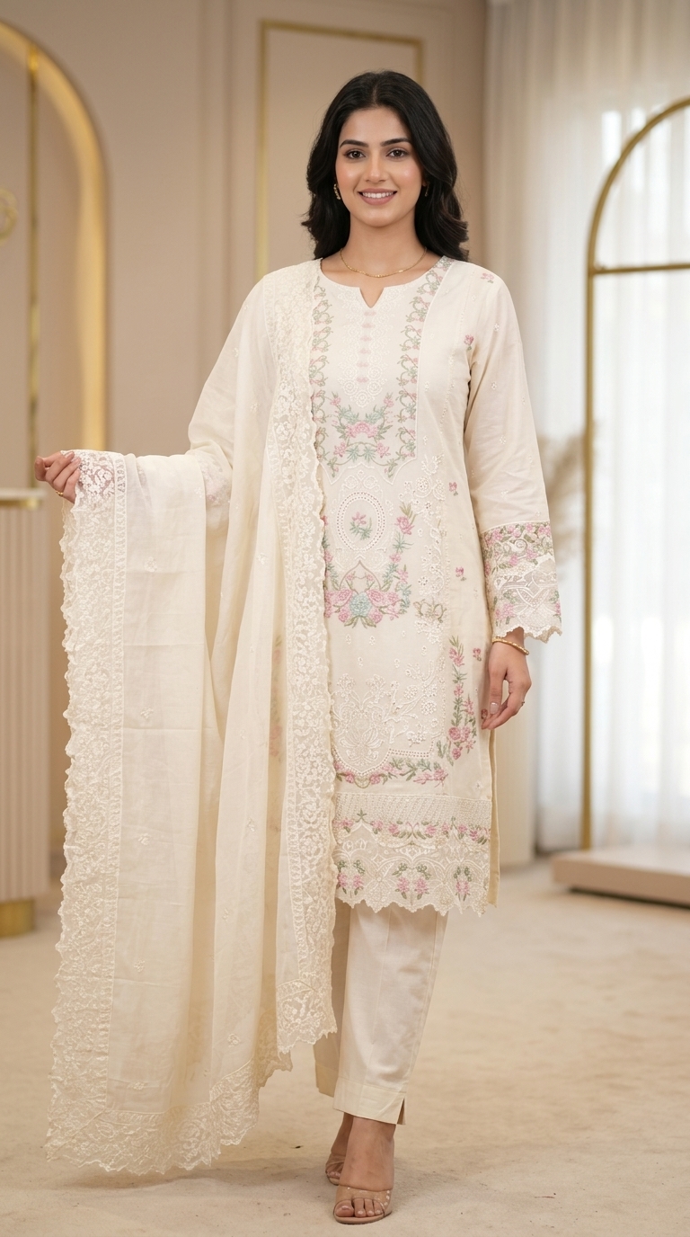 Pure Cotton Pakistani Embroidered Straight Suit view 3