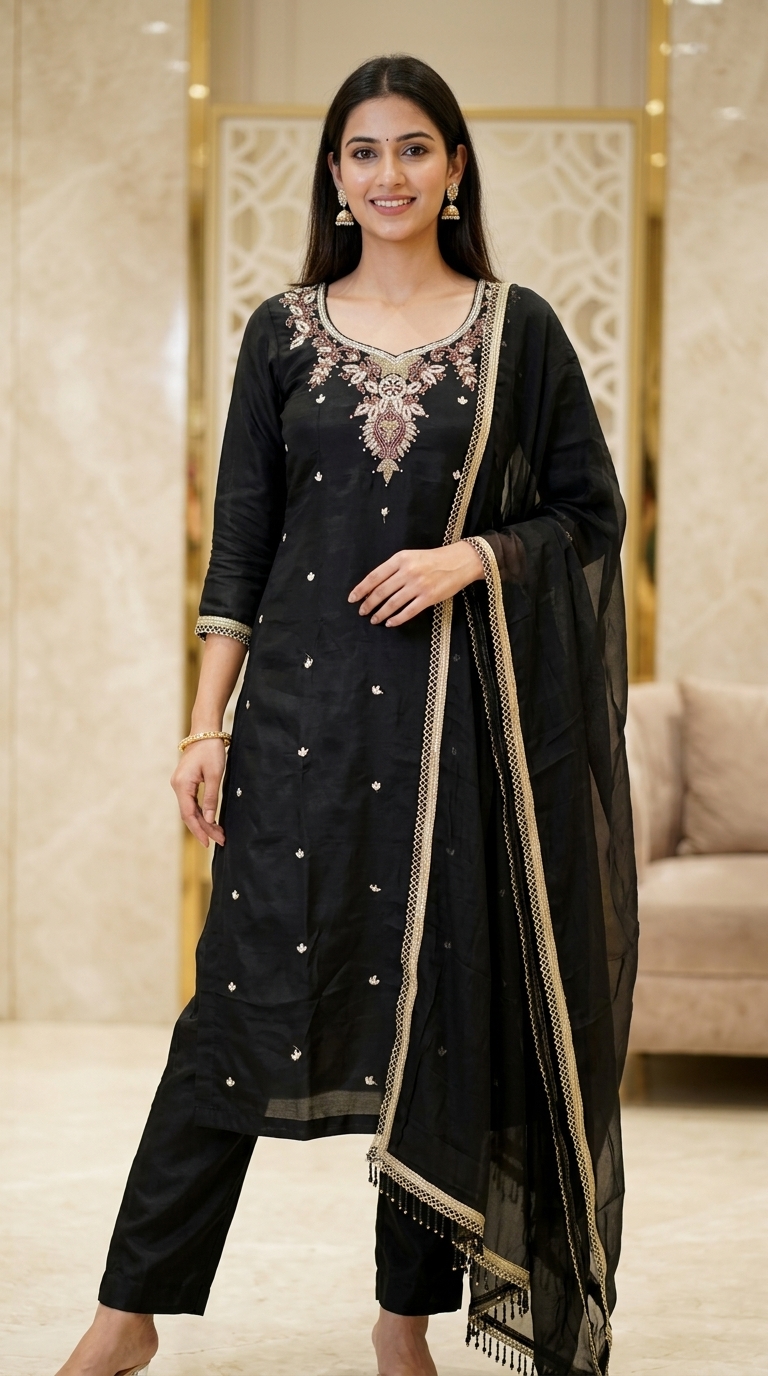 Black Embroidered Anarkali Suit