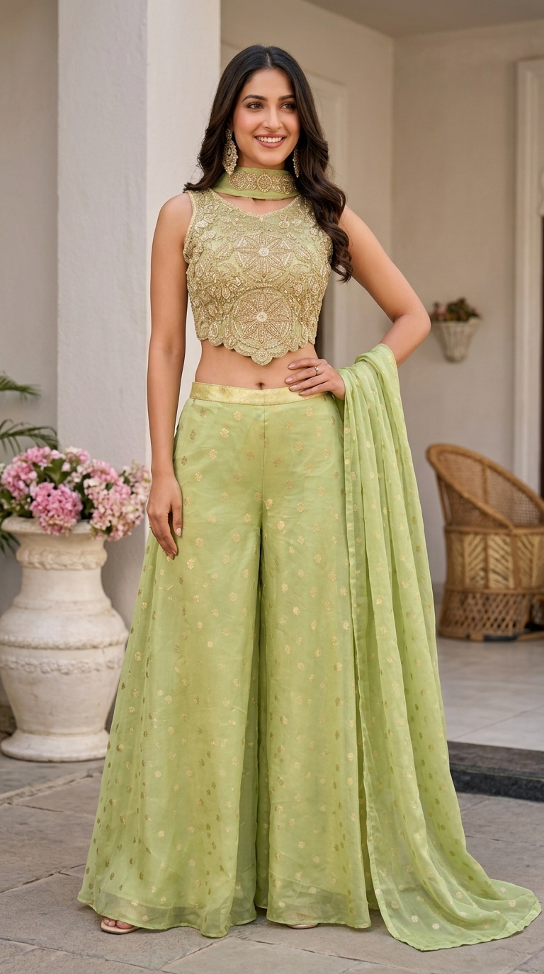 Heavy Embellished Top And Divider Set In Mint Green view 3