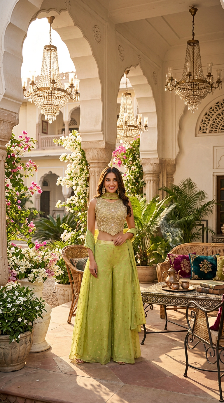 Heavy Embellished Top And Divider Set In Mint Green view 2