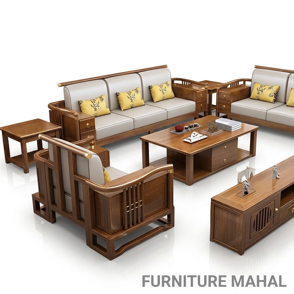 Elegant Wooden Sofa Set view 2